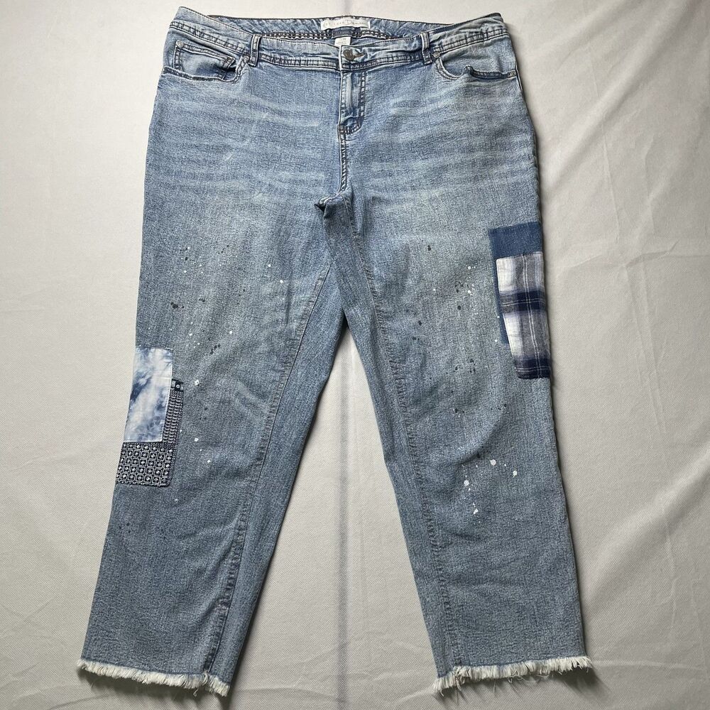 EST.1946 Denim Cropped Straight Patchwork Paint Splatter Jeans Size 16